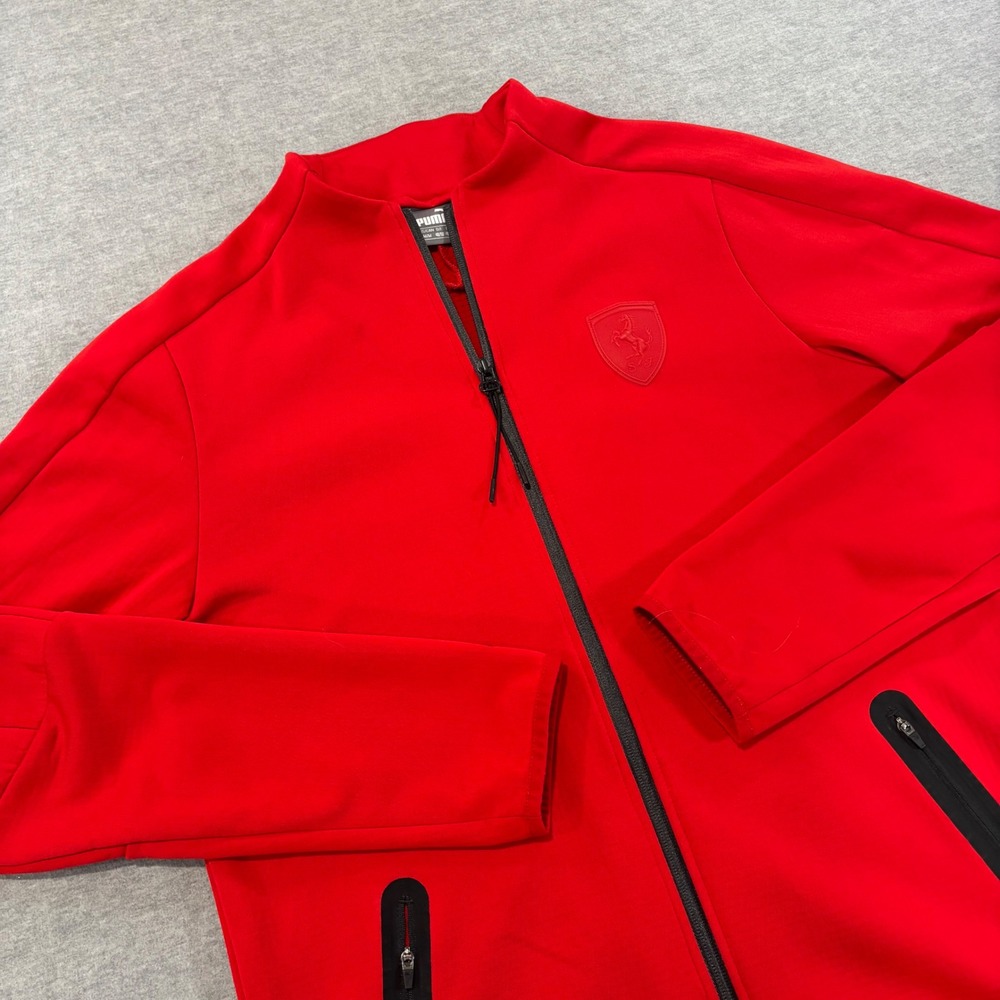Puma Ferrari Mens Red Full Zip Track Jacket Tonal Shield Logo Medium Racing